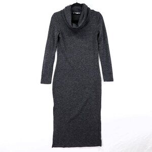 Mango MNG Long Sleeve Sweater Midi Dress Size 4 Cowl Neck Charcoal Gray